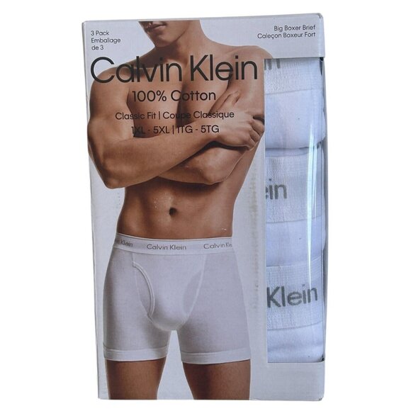 Calvin Klein Men's Classic Fit Big Boxer Brief White 100% Cotton 3-Pack / 2XL - Picture 1 of 5